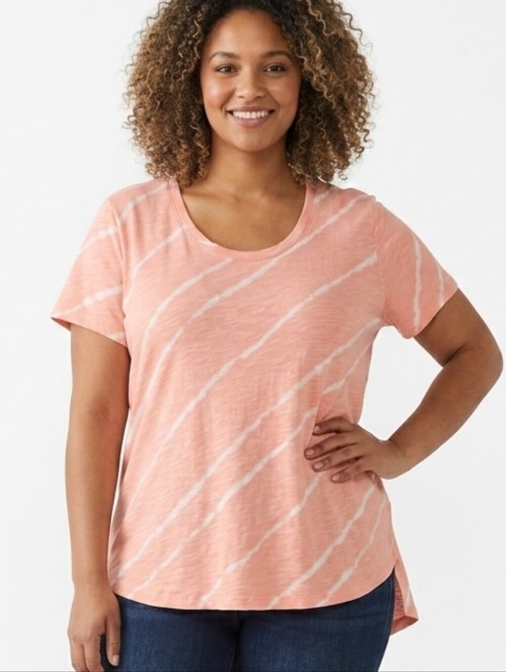 Vince Camuto Peach Tie-Dye Diagonal Short Sleeve Tee Size 2X